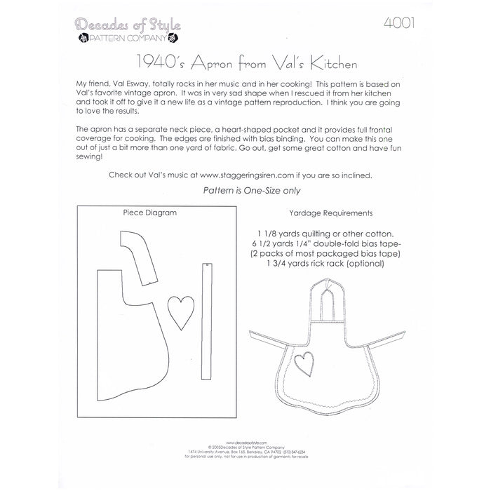 Apron from Val's Kitchen Vintage Style Sewing Pattern