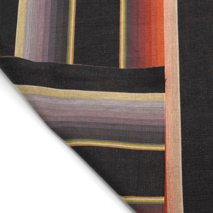 Bandara Stripe Fabric: Cotton Rayon Twill, Black Grey Purple Red