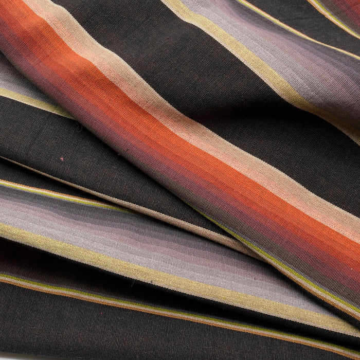 Bandara Stripe Fabric: Cotton Rayon Twill, Black Grey Purple Red