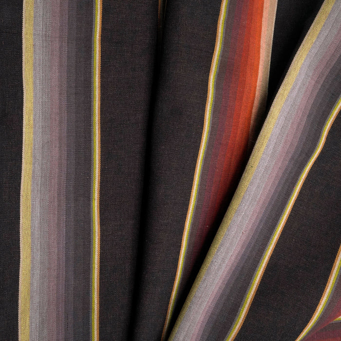 Bandara Stripe Fabric: Cotton Rayon Twill, Black Grey Purple Red