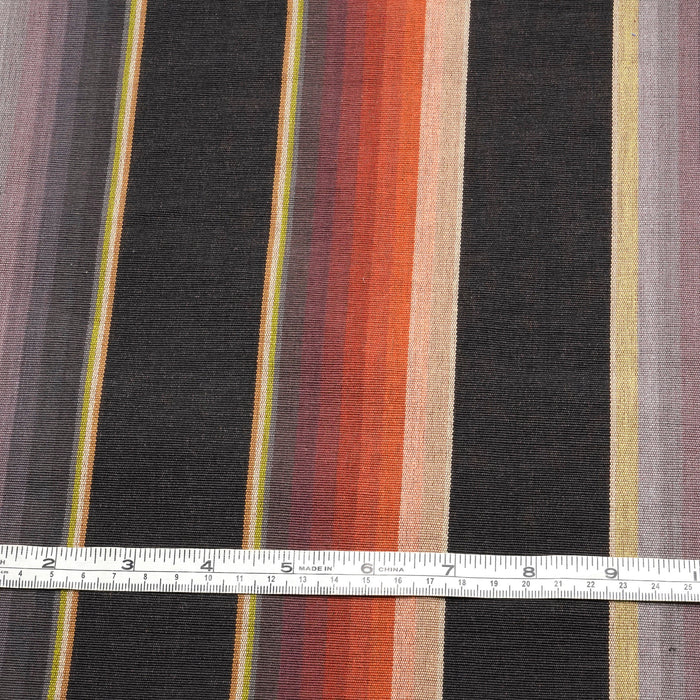 Bandara Stripe Fabric: Cotton Rayon Twill, Black Grey Purple Red