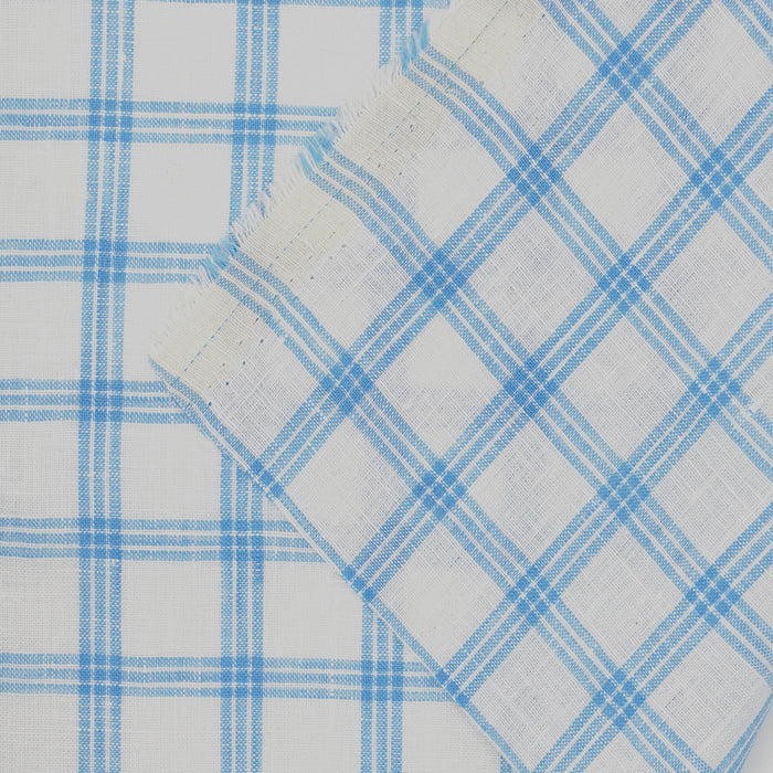 Azure Blue Plaid Linen Fabric: Lightweight Sheer