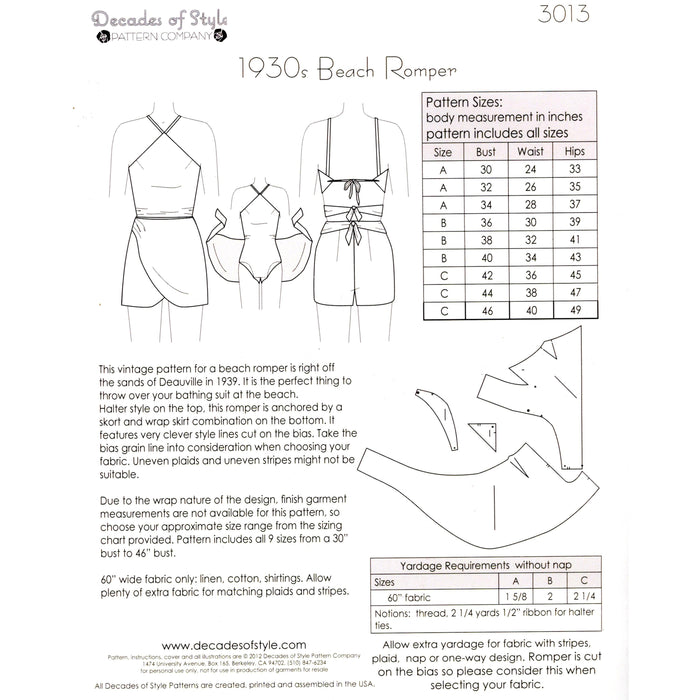 Beach Romper Vintage Style Sewing Pattern