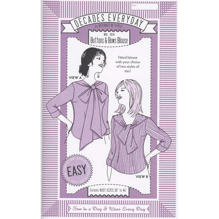 Buttons and Bows Blouse Vintage Style Sewing Pattern