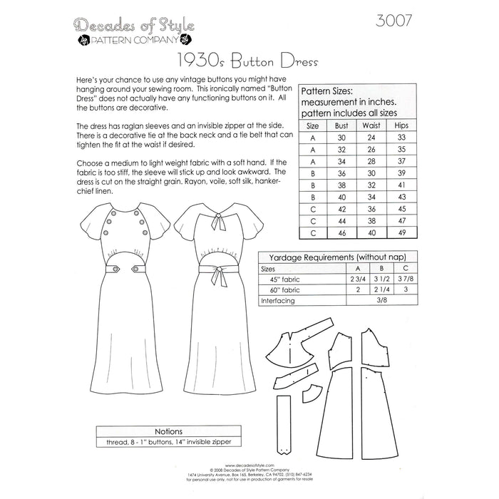 Button Dress Vintage Style Pattern