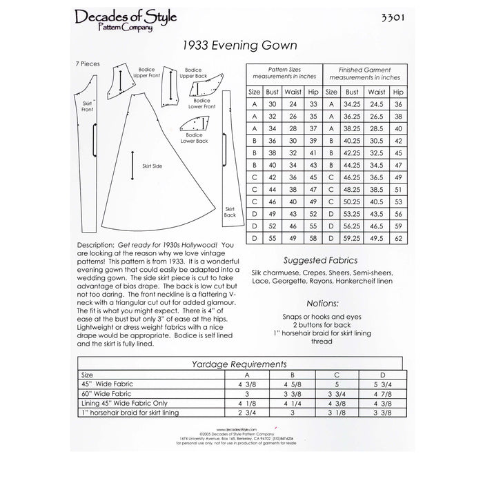 Evening Gown Vintage Style Sewing Pattern