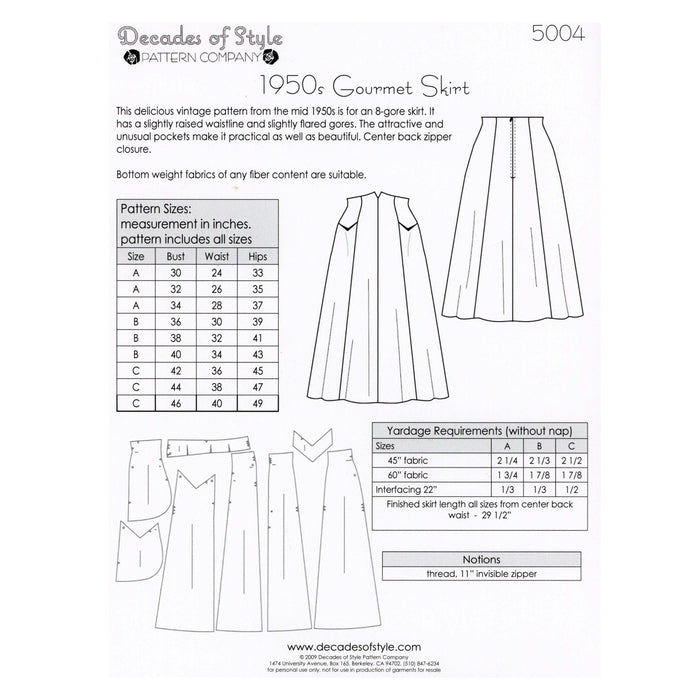 Gourmet Skirt Vintage Style Sewing Pattern