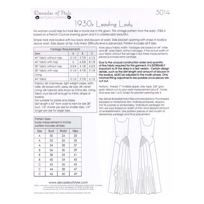 Leading Lady Couture Evening Gown Vintage Style Sewing Pattern