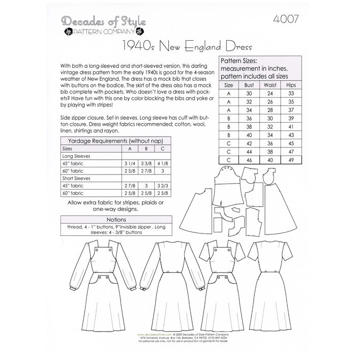 New England Dress Vintage Style Sewing Pattern