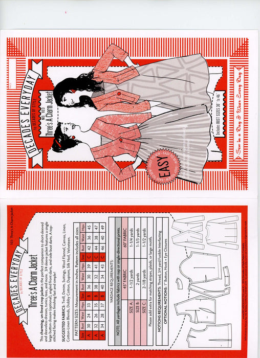 Three's a Charm Jacket Vintage Style Sewing Pattern