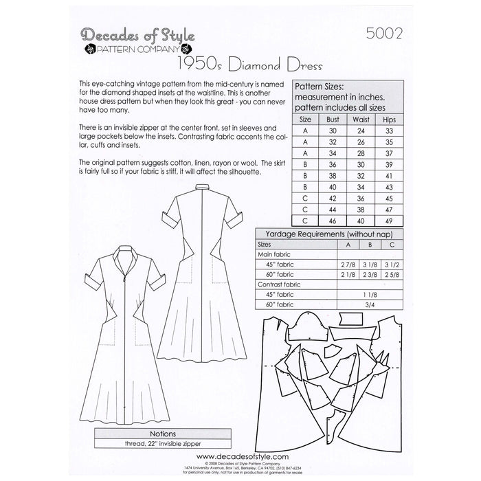 Diamond Dress Vintage Style Sewing Pattern