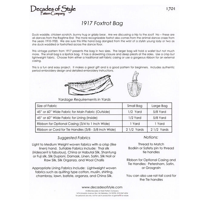 Foxtrot Bag Vintage Style Sewing Pattern