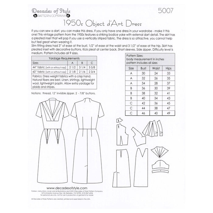 Object d'Art Dress Vintage Style Sewing Pattern