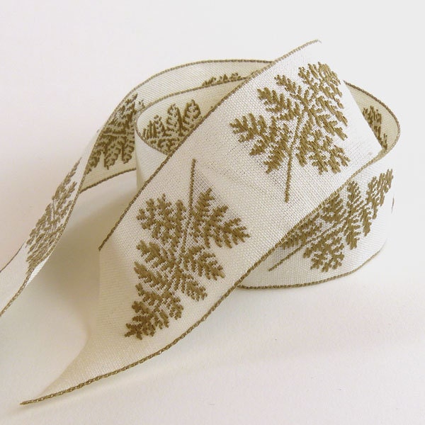 Jaquard Linen Ribbon Leaf Motif Made in France.