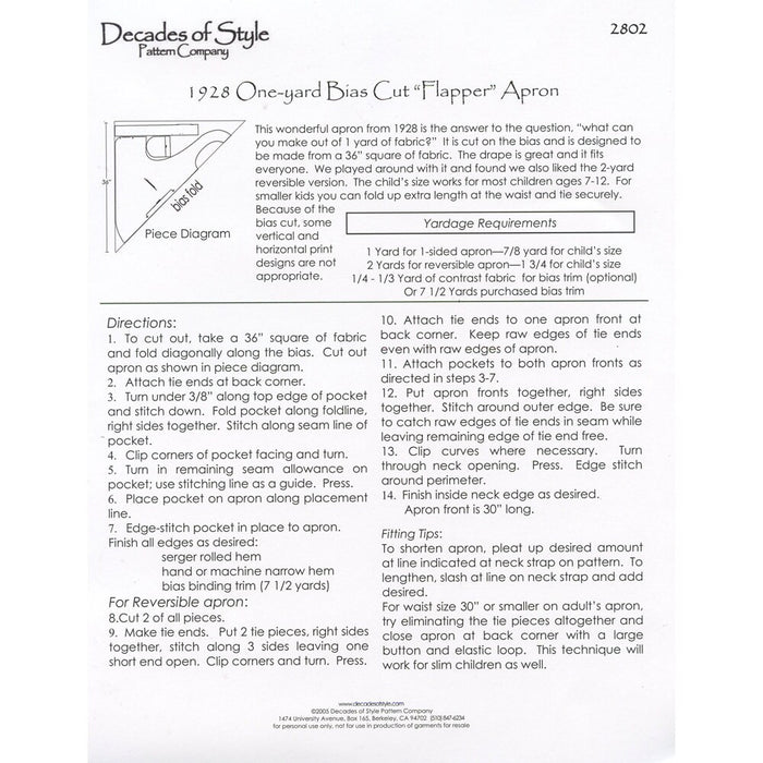 Bias Cut Flapper Apron Vintage Style Pattern
