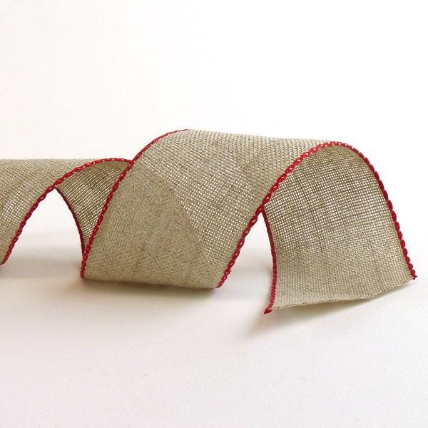 Red Edged Woven Linen Ribbon
