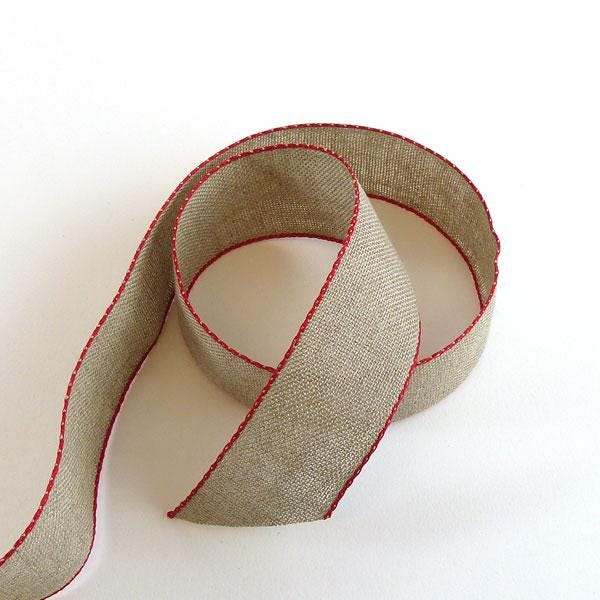 Red Edged Woven Linen Ribbon
