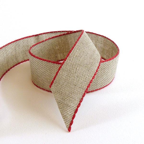 Red Edged Woven Linen Ribbon