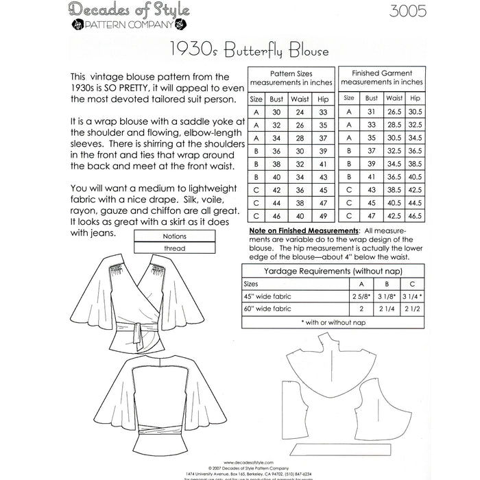 Butterfly Blouse Vintage Style Sewing Pattern