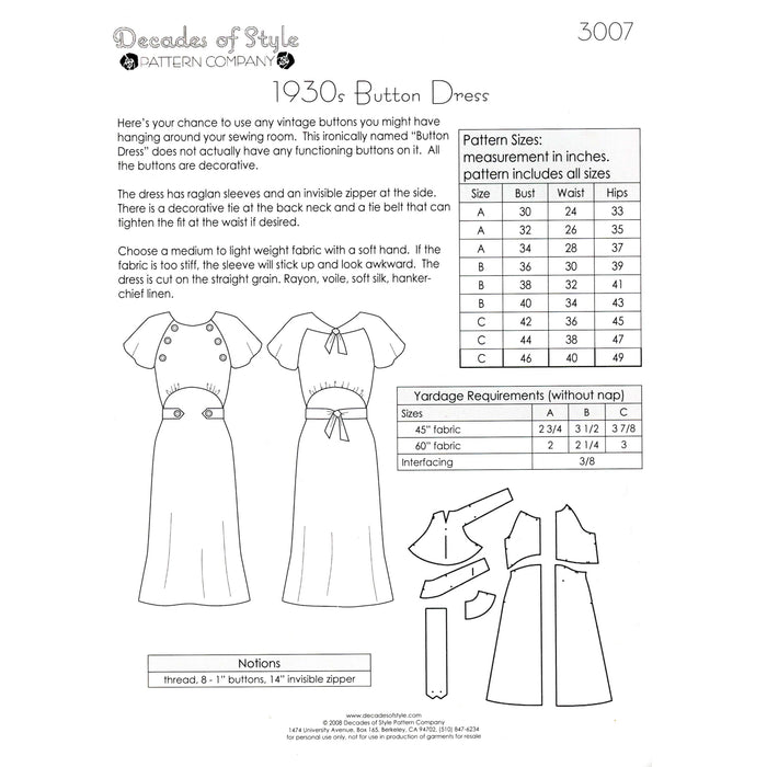 Button Dress Vintage Style Pattern