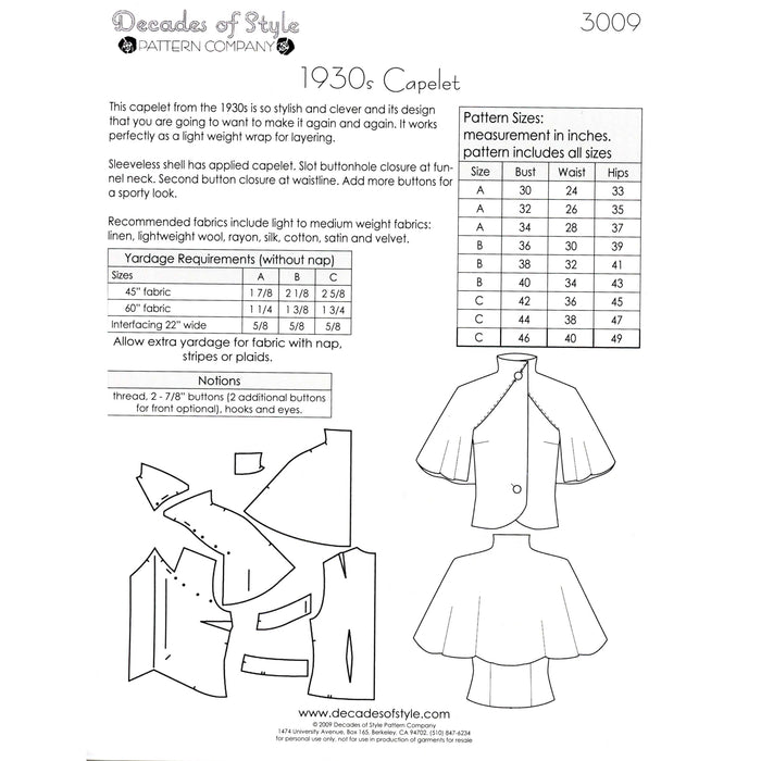 Capelet Vintage Style Sewing Pattern