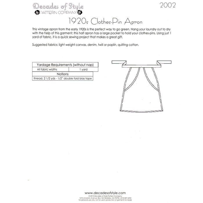Clothes Pin Apron Vintage Style Sewing Pattern
