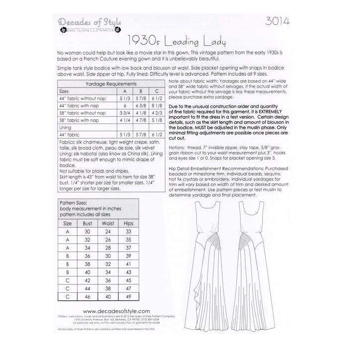 Leading Lady Couture Evening Gown Vintage Style Sewing Pattern