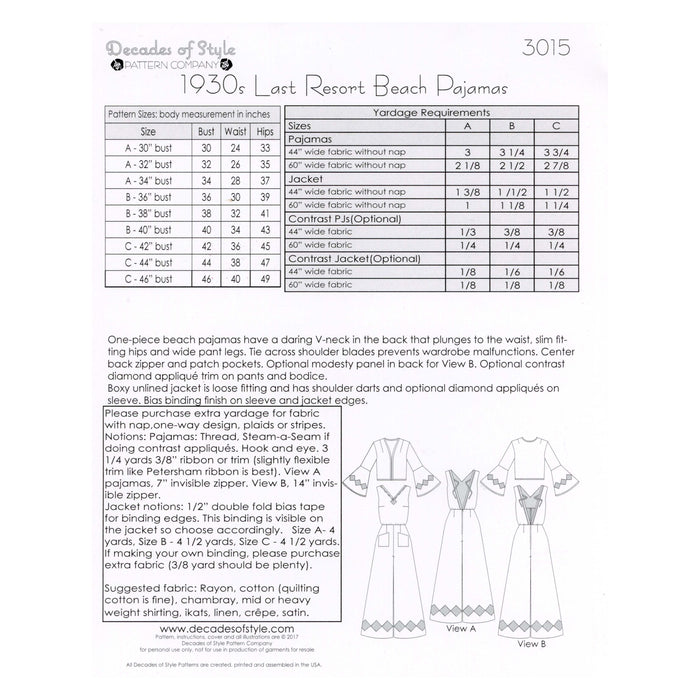 Last Resort Beach Pajamas Vintage Style Sewing Pattern