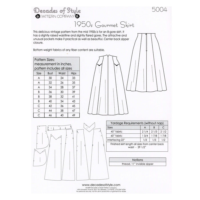 Gourmet Skirt Vintage Style Sewing Pattern