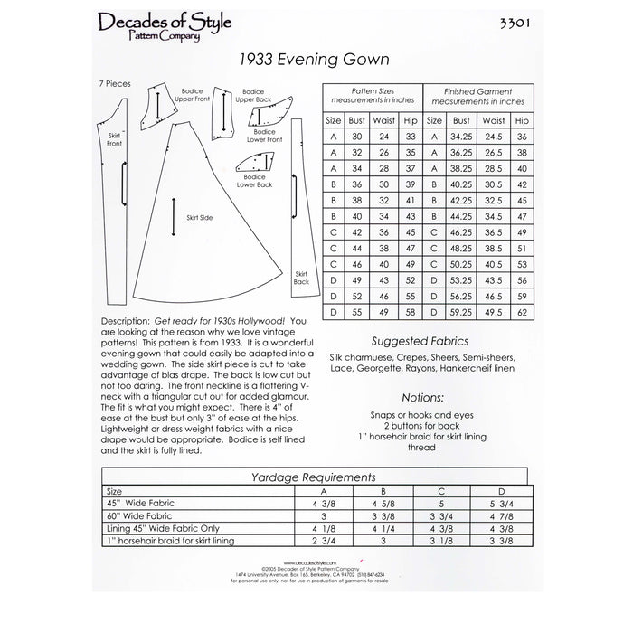 Evening Gown Vintage Style Sewing Pattern