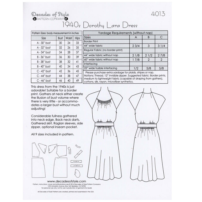 Dorothy Lara Dress Vintage Style Sewing Pattern