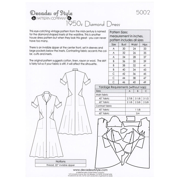 Diamond Dress Vintage Style Sewing Pattern