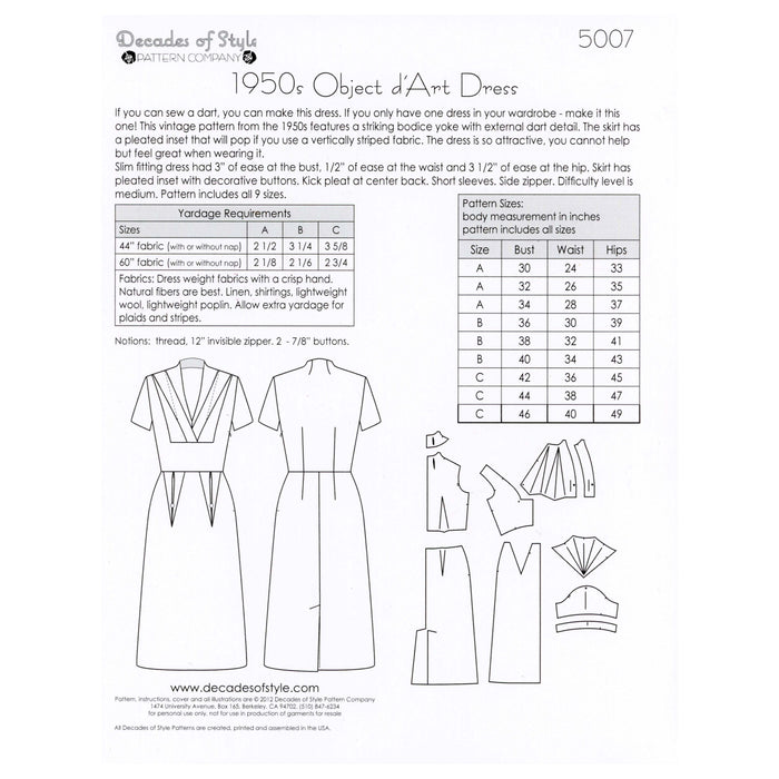 Object d'Art Dress Vintage Style Sewing Pattern