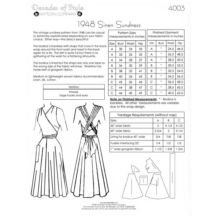 Siren Sundress Vintage Style Sewing Pattern