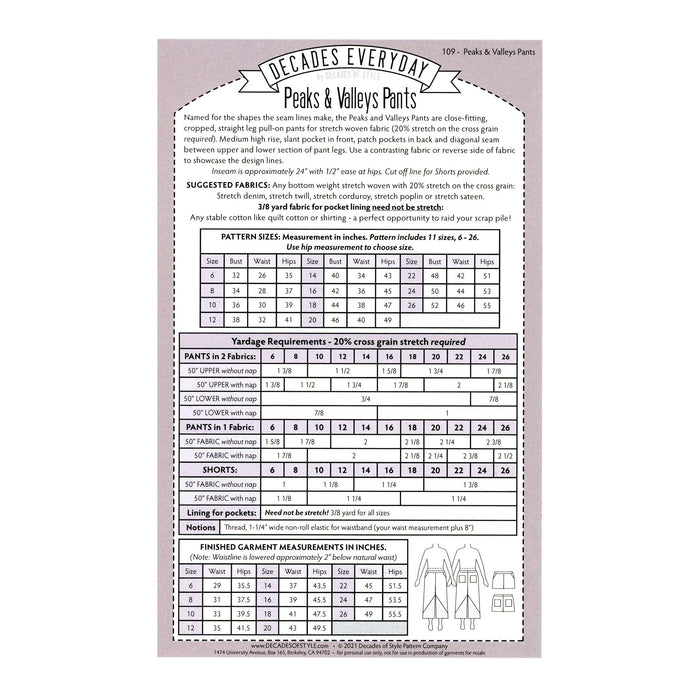 Peaks and Valleys Pant Vintage Style Sewing Pattern