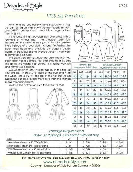 Zig Zag Dress 1925 Decades of Style Vintage Style Sewing Pattern