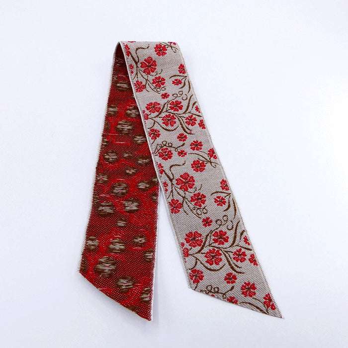 Linen Red Flower Jacquard Ribbon Made in France 2 Inches wide