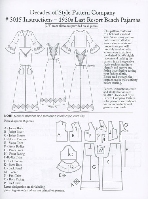 Last Resort 1930's Decades of Style Vintage Style Sewing Pattern