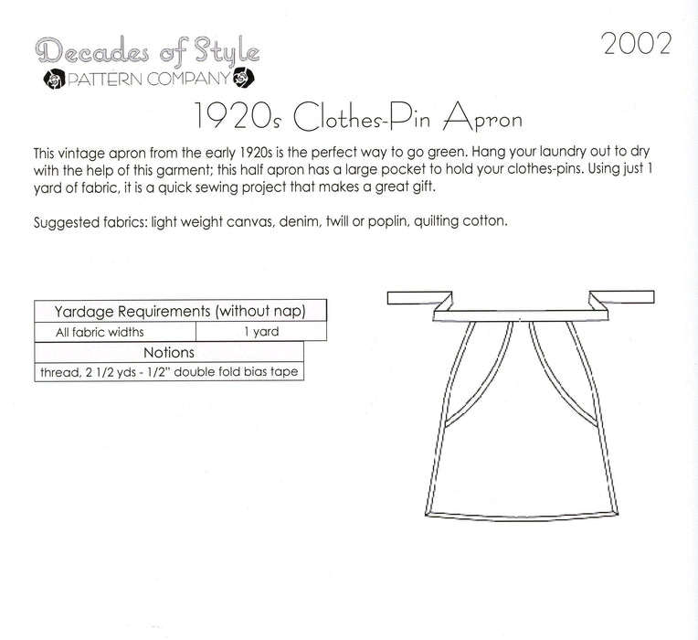 Clothes Pin Apron 1920s Sewing Pattern
