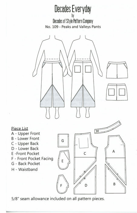 Peaks and Valleys Pant Decades of Style Vintage Style Sewing Pattern