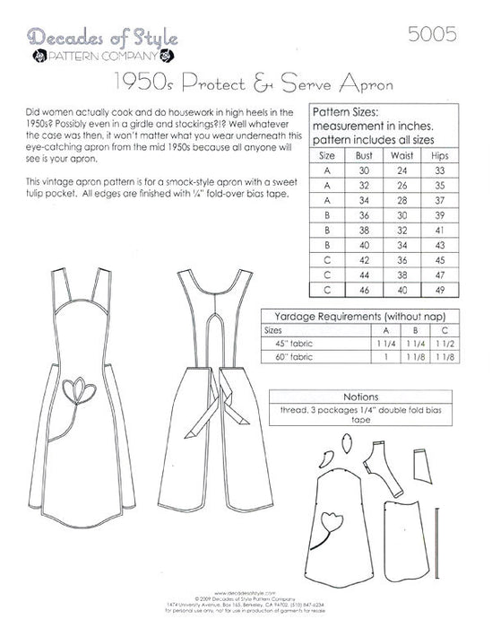 Protect and Serve Apron 1950's Sewing Pattern