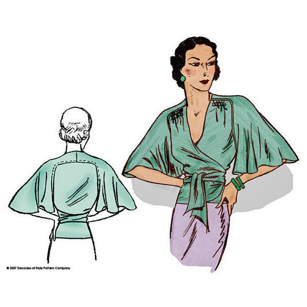 Butterfly Blouse Pattern 1930's Vintage Style Sewing Pattern