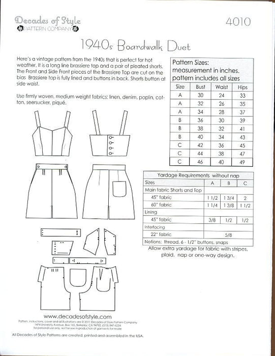 Boardwalk Duet 1940 Vintage Style Sewing Pattern