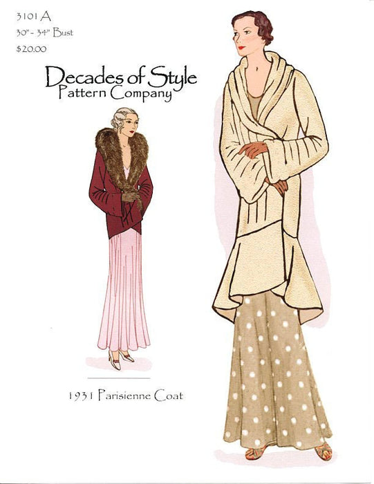 Parisienne Coat 1931  Decades of Style Vintage Style Sewing Pattern