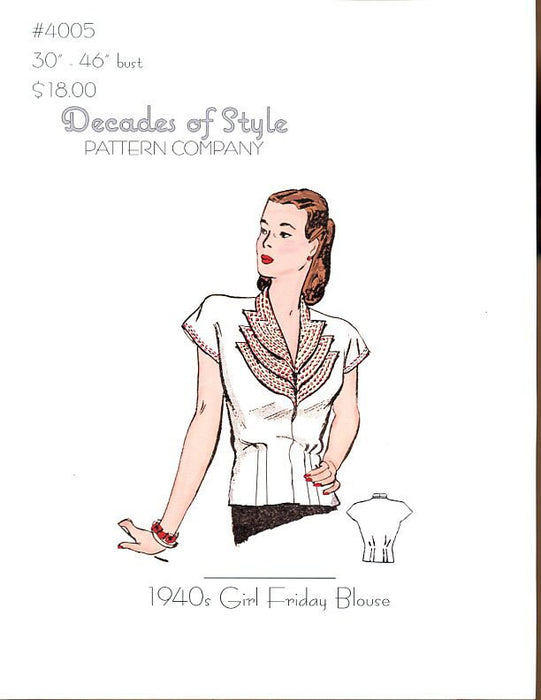 Girl Friday Blouse 1940  Decades of Style Vintage Style Sewing Pattern