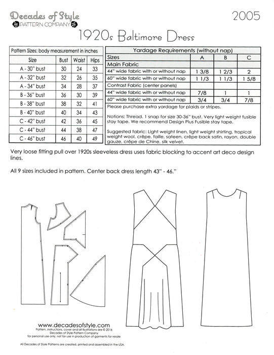 Baltimore Dress 1920 Sewing Pattern